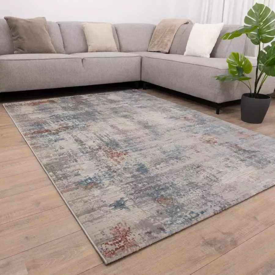 Koho Carpets Blauw met Zalm Roze Tapijt Abstract Design Laagpolig Vloerkleed Koho Impressive 200x290cm- Modern Woonkamer Salon Slaapkamer Eetkamer