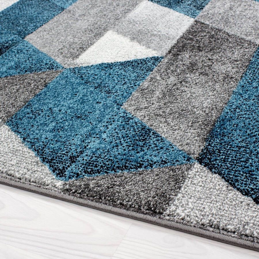 Koho Carpets Blauw Tapijt Laagpolig Vloerkleed 80x300cm- Modern Woonkamer Salon Slaapkamer Eetkamer
