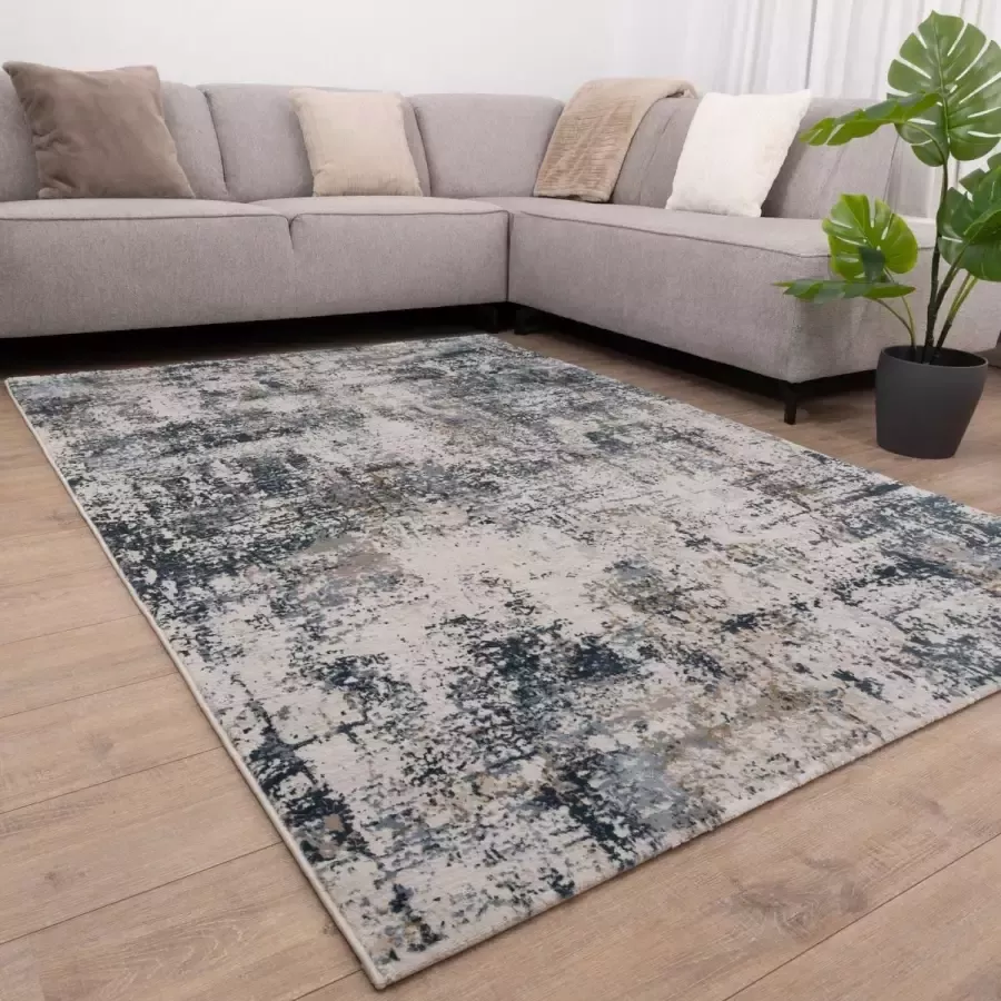 Koho Carpets Blauw Tapijt Laagpolig Vloerkleed Koho Abstract Reality 80x150cm- Modern Woonkamer Salon Slaapkamer Eetkamer