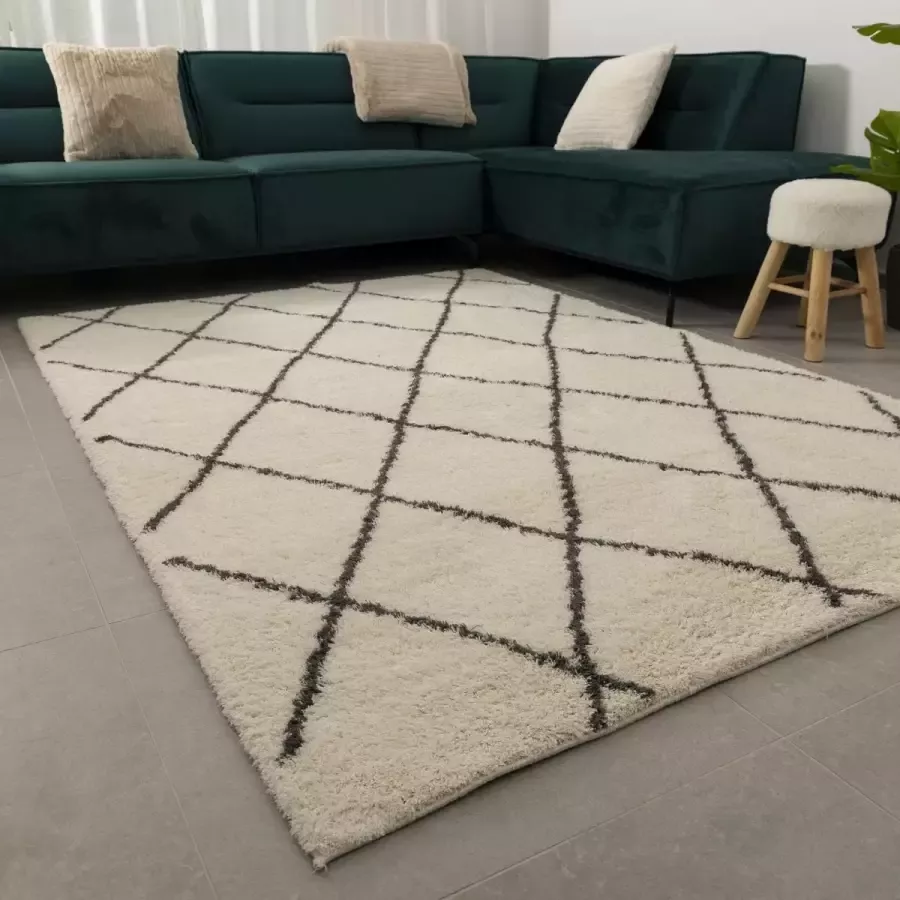 Koho Carpets Crème Hoogpolig Vloerkleed Koho Belgian Soft Scandinavisch Wasbaar Tapijt 160x230cm- Modern Woonkamer Salon Slaapkamer Eetkamer