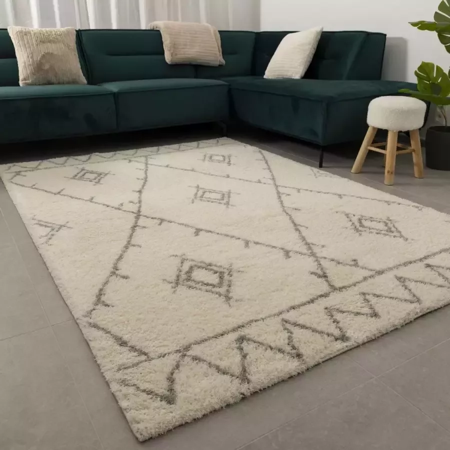 Koho Carpets Crème Hoogpolig Vloerkleed Koho Belgian Soft Scandinavisch Wasbaar Tapijt 200x290cm- Modern Woonkamer Salon Slaapkamer Eetkamer