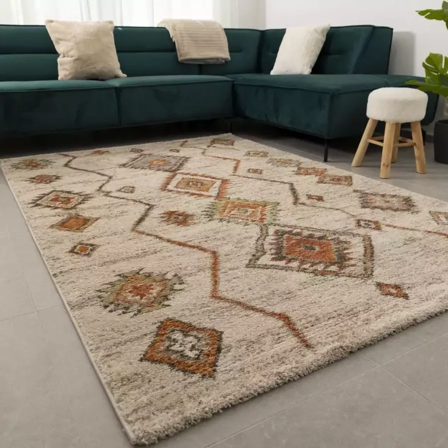 Koho Carpets Crème Oranje Kleurrijk Tapijt Dik Kwaliteitsvol Laagpolig Vloerkleed Koho Belgian Premium 140x200cm- Modern Woonkamer Salon Slaapkamer Eetkamer