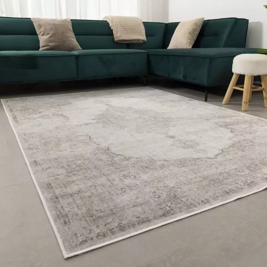 Koho Carpets Dun Vloerkleed met Anti-Slip Grijs Laagpolig Tapijt Koho Vintage 185x275cm- Modern Woonkamer Salon Slaapkamer Eetkamer