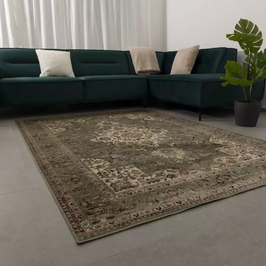 Koho Carpets Dun Vloerkleed met Anti-Slip Groen Laagpolig Tapijt Koho Vintage 160x230cm- Modern Woonkamer Salon Slaapkamer Eetkamer