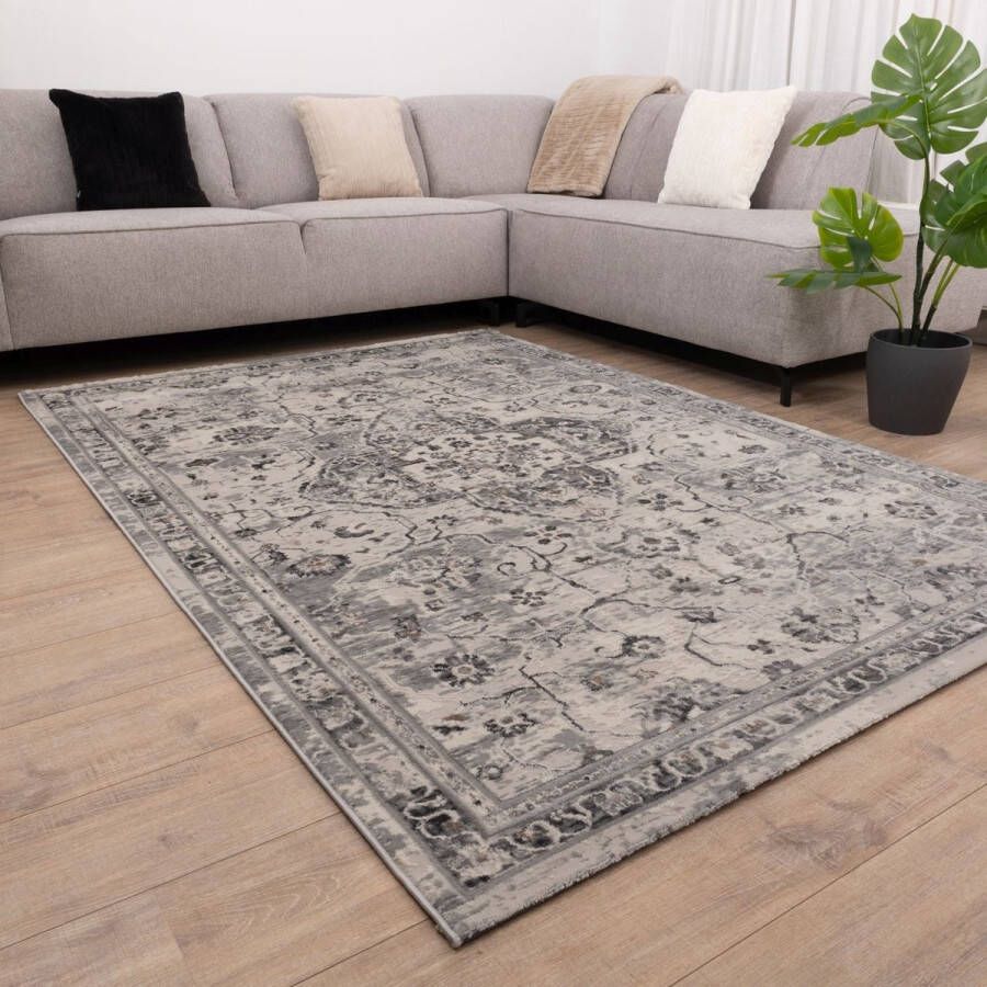 Koho Carpets Grijs met Beige Tapijt Vintage Laagpolig Vloerkleed Koho Impressive 120x170cm- Modern Woonkamer Salon Slaapkamer Eetkamer