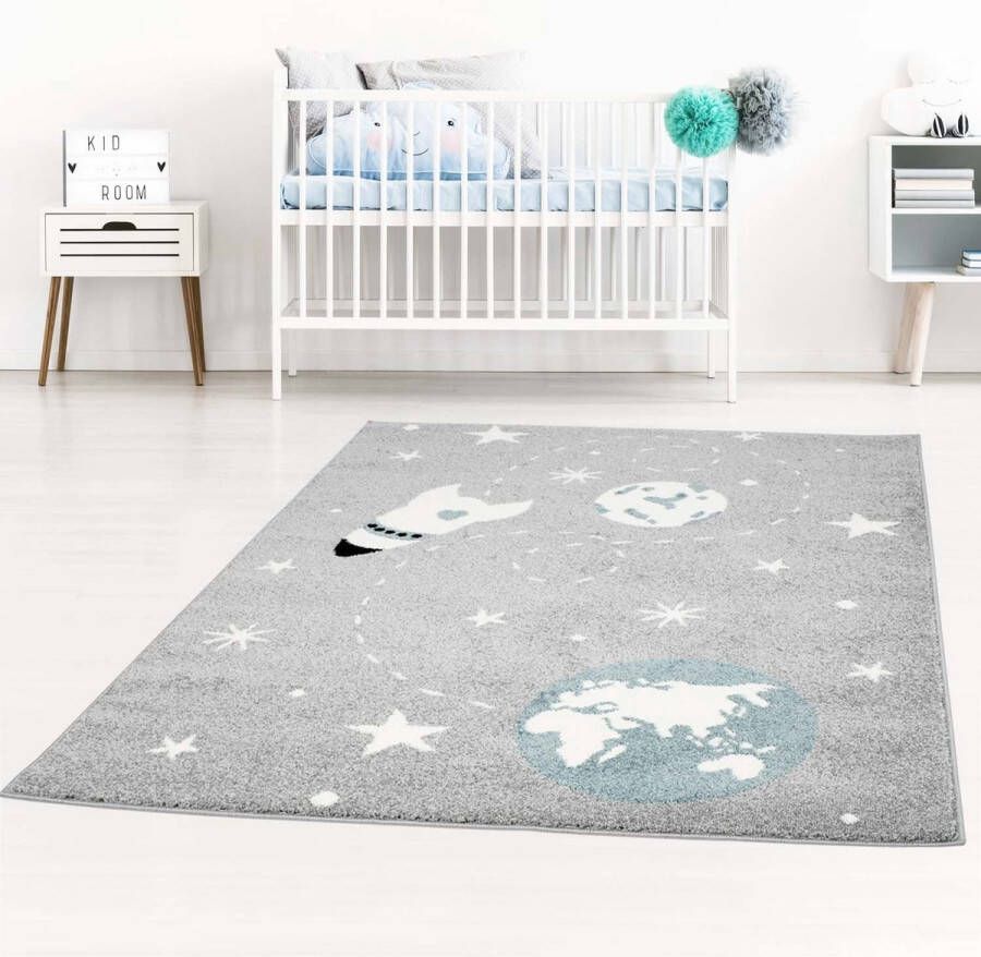 Koho Carpets Kindertapijt Koho Astronaut Grijs Vloerkleed 160x225- Kinderkamer Babykamer Baby Kids Jongens en Meisjes Kinderen