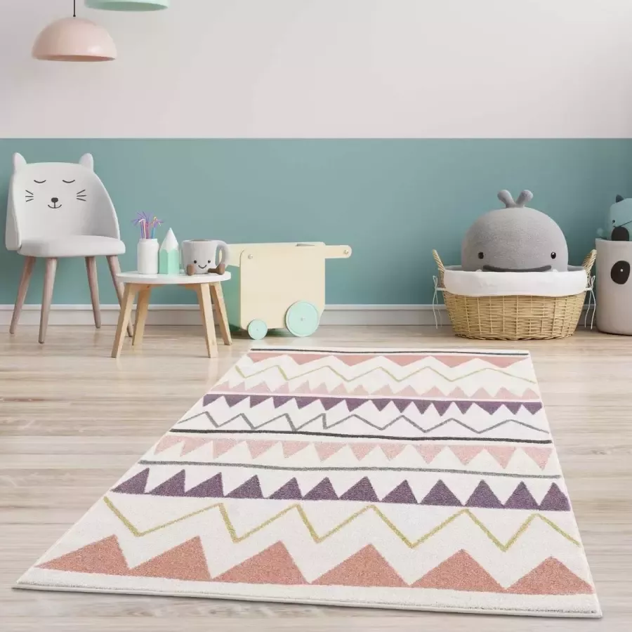 Koho Carpets Kindertapijt Koho Driehoekjes & Lijntjes Kleurrijk Vloerkleed 120x170cm- Kinderkamer Babykamer Baby Kids Jongens en Meisjes Kinderen