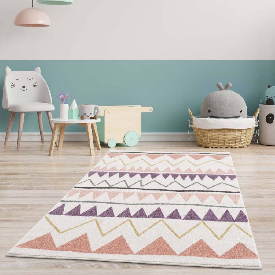 Koho Carpets Kindertapijt Koho Driehoekjes & Lijntjes Kleurrijk Vloerkleed 80x150cm- Kinderkamer Babykamer Baby Kids Jongens en Meisjes Kinderen