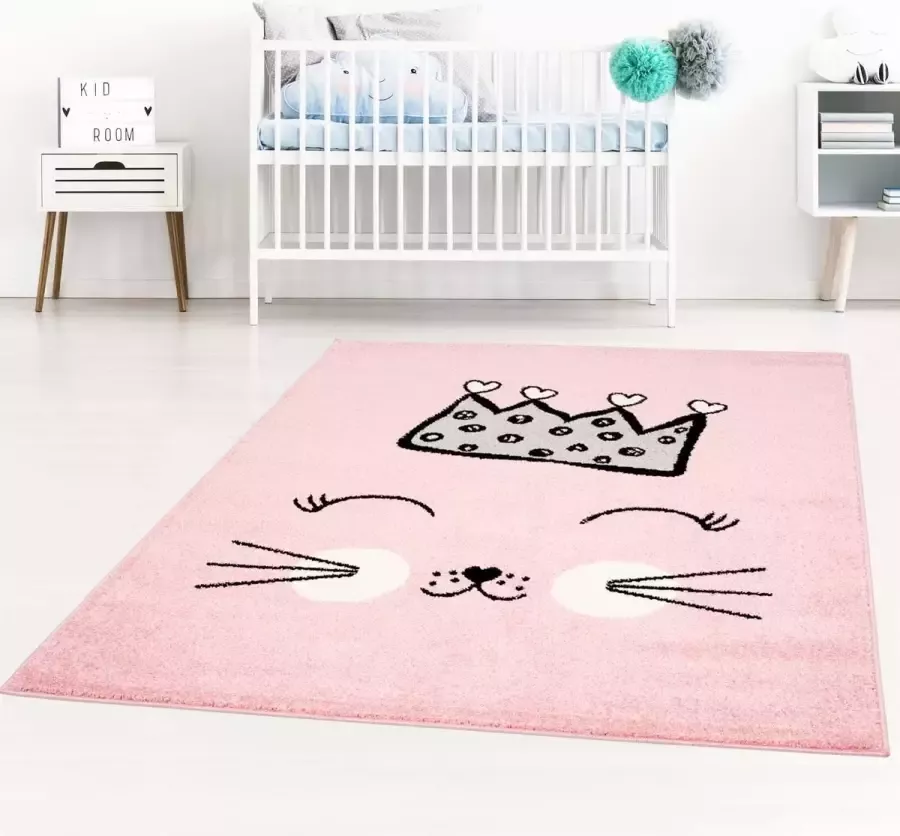 Koho Carpets Kindertapijt Koho Koning Katje Roos Vloerkleed 140x200- Kinderkamer Babykamer Baby Kids Jongens en Meisjes Kinderen