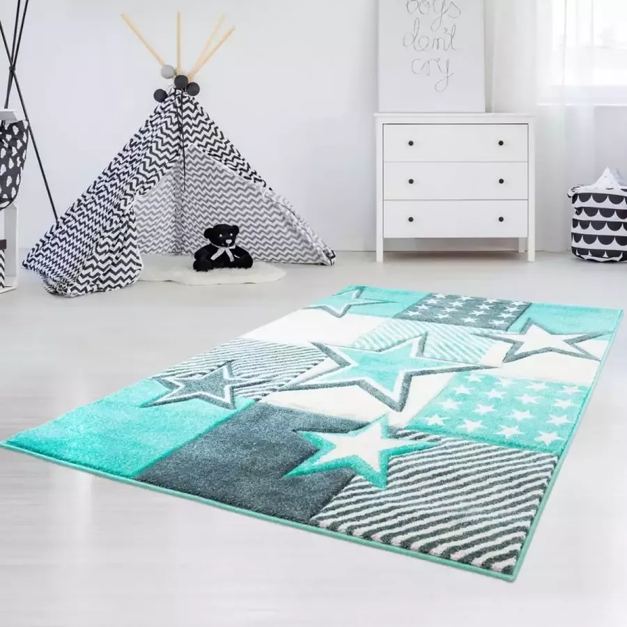 Koho Carpets Kindertapijt Koho Ster Vloerkleed 80x150- Kinderkamer Babykamer Baby Kids Jongens en Meisjes Kinderen