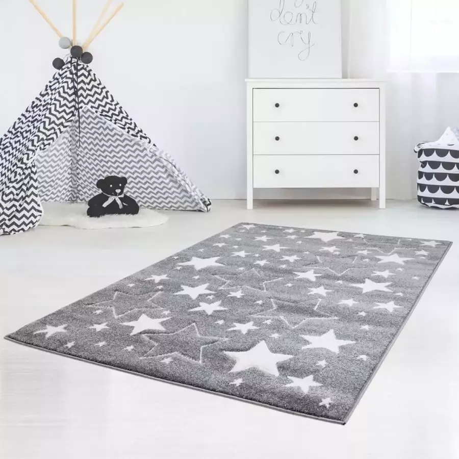 Koho Carpets Kindertapijt Koho Sterretjes Grijs Vloerkleed 140x200- Kinderkamer Babykamer Baby Kids Jongens en Meisjes Kinderen