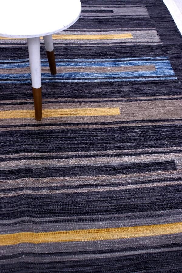 Koho Carpets Antraciet Tapijt Laagpolig Handgeweven Wollen Vloerkleed Koho Afghan Modern Kelim 231x158 231x158cm- Modern Woonkamer Salon Slaapkamer Eetkamer