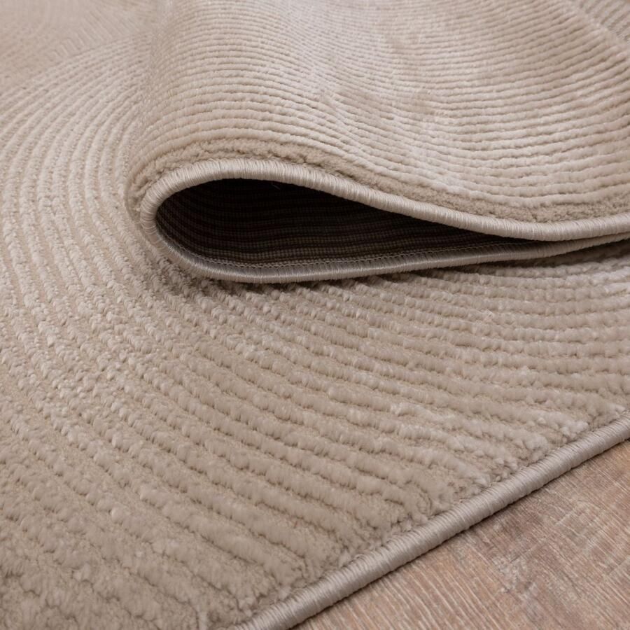 Koho Carpets Beige Tapijt Kwalitatief Laagpolig Vloerkleed Koho Premium Touch 3D Toon op Toon 200x200cm- Modern Woonkamer Salon Slaapkamer Eetkamer