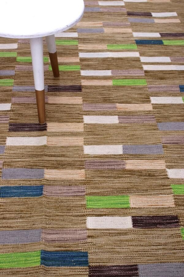 Koho Carpets Beige Tapijt Laagpolig Handgeweven Wollen Vloerkleed Koho Afghan Modern Kelim 224x159 224x159cm- Modern Woonkamer Salon Slaapkamer Eetkamer