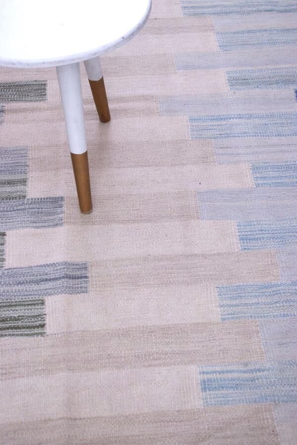 Koho Carpets Blauw Tapijt Laagpolig Handgeweven Wollen Vloerkleed Koho Afghan Modern Kelim 297x198 297x198cm- Modern Woonkamer Salon Slaapkamer Eetkamer