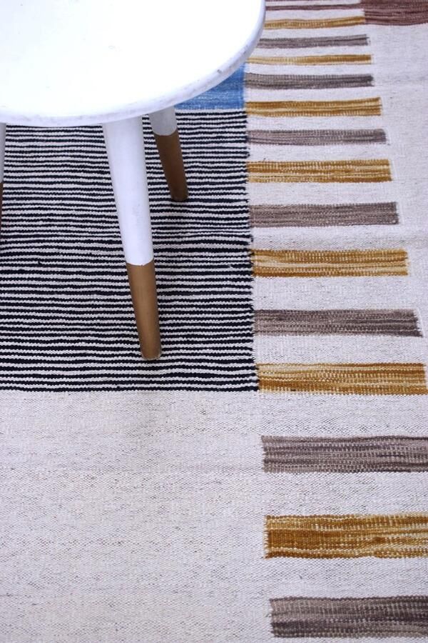 Koho Carpets Blauw Tapijt Laagpolig Handgeweven Wollen Vloerkleed Koho Afghan Modern Kelim 143x108 143x108cm- Modern Woonkamer Salon Slaapkamer Eetkamer