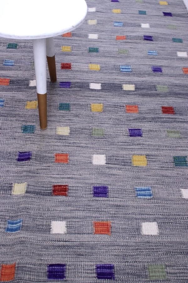 Koho Carpets Grijs Tapijt Laagpolig Handgeweven Wollen Vloerkleed Koho Afghan Modern Kelim 239x155 239x155cm- Modern Woonkamer Salon Slaapkamer Eetkamer