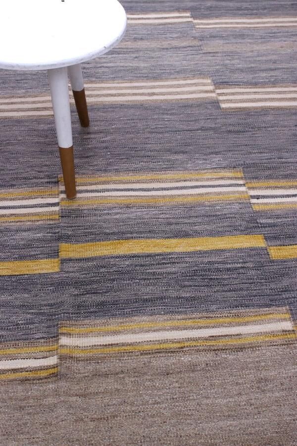 Koho Carpets Grijs Tapijt Laagpolig Handgeweven Wollen Vloerkleed Koho Afghan Modern Kelim 296x190 296x190cm- Modern Woonkamer Salon Slaapkamer Eetkamer