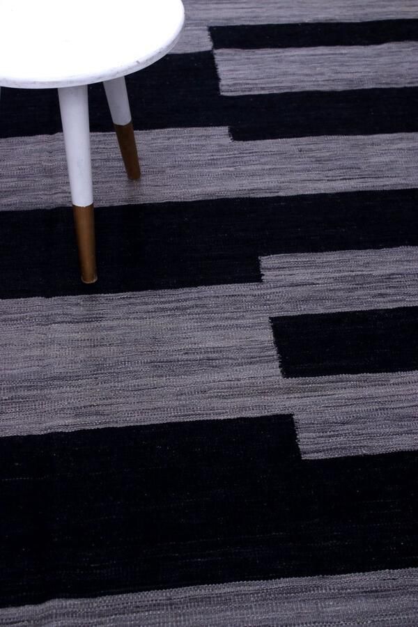 Koho Carpets Grijs Zwart Tapijt Laagpolig Handgeweven Wollen Vloerkleed Koho Afghan Modern Kelim 299x201 299x201cm- Modern Woonkamer Salon Slaapkamer Eetkamer