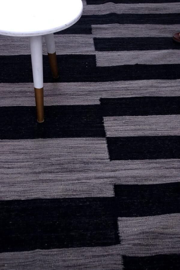 Koho Carpets Grijs Zwart Tapijt Laagpolig Handgeweven Wollen Vloerkleed Koho Afghan Modern Kelim 210x162 210x162cm- Modern Woonkamer Salon Slaapkamer Eetkamer