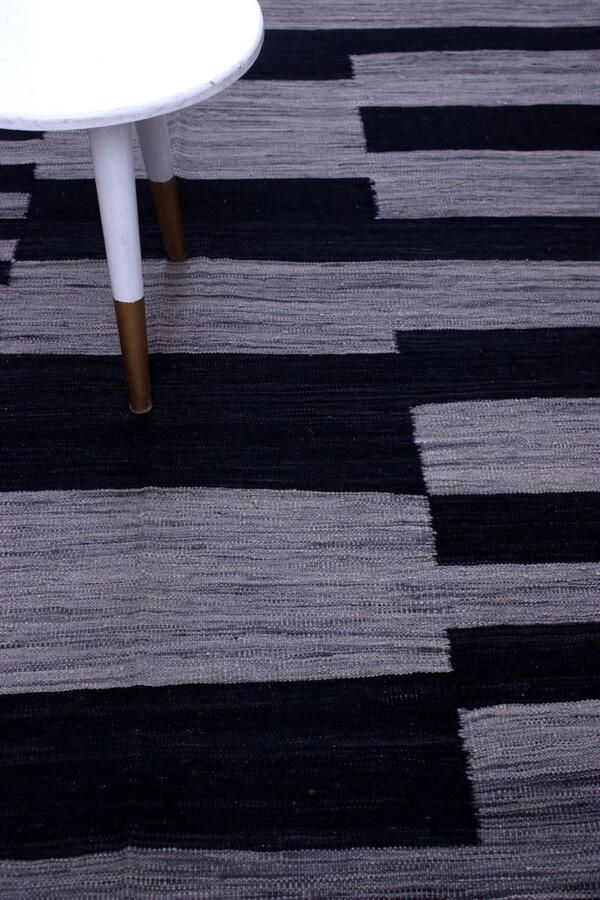 Koho Carpets Grijs Zwart Tapijt Laagpolig Handgeweven Wollen Vloerkleed Koho Afghan Modern Kelim 228x163 228x163cm- Modern Woonkamer Salon Slaapkamer Eetkamer
