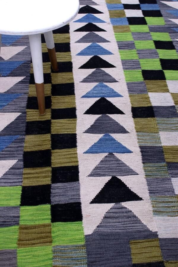 Koho Carpets Groen Tapijt Laagpolig Handgeweven Wollen Vloerkleed Koho Afghan Modern Kelim 285x202 285x202cm- Modern Woonkamer Salon Slaapkamer Eetkamer