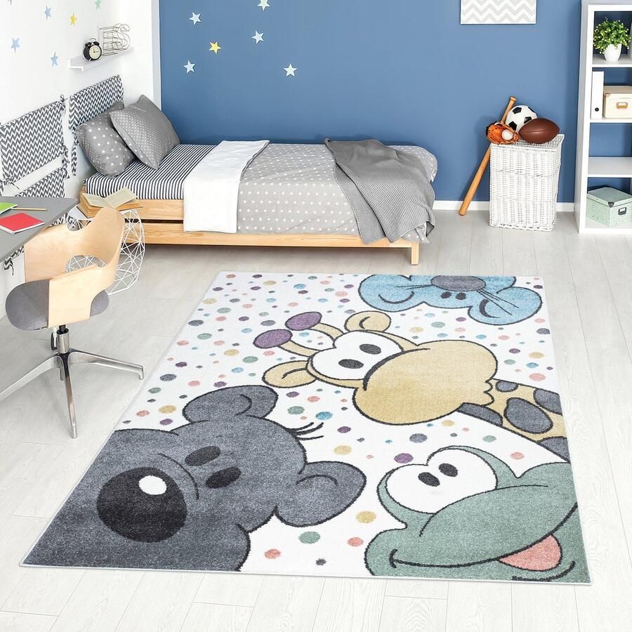 Koho Carpets Kindertapijt Koho Diertjes & Stipjes Crème Vloerkleed 140x200cm- Kinderkamer Babykamer Baby Kids Jongens en Meisjes Kinderen