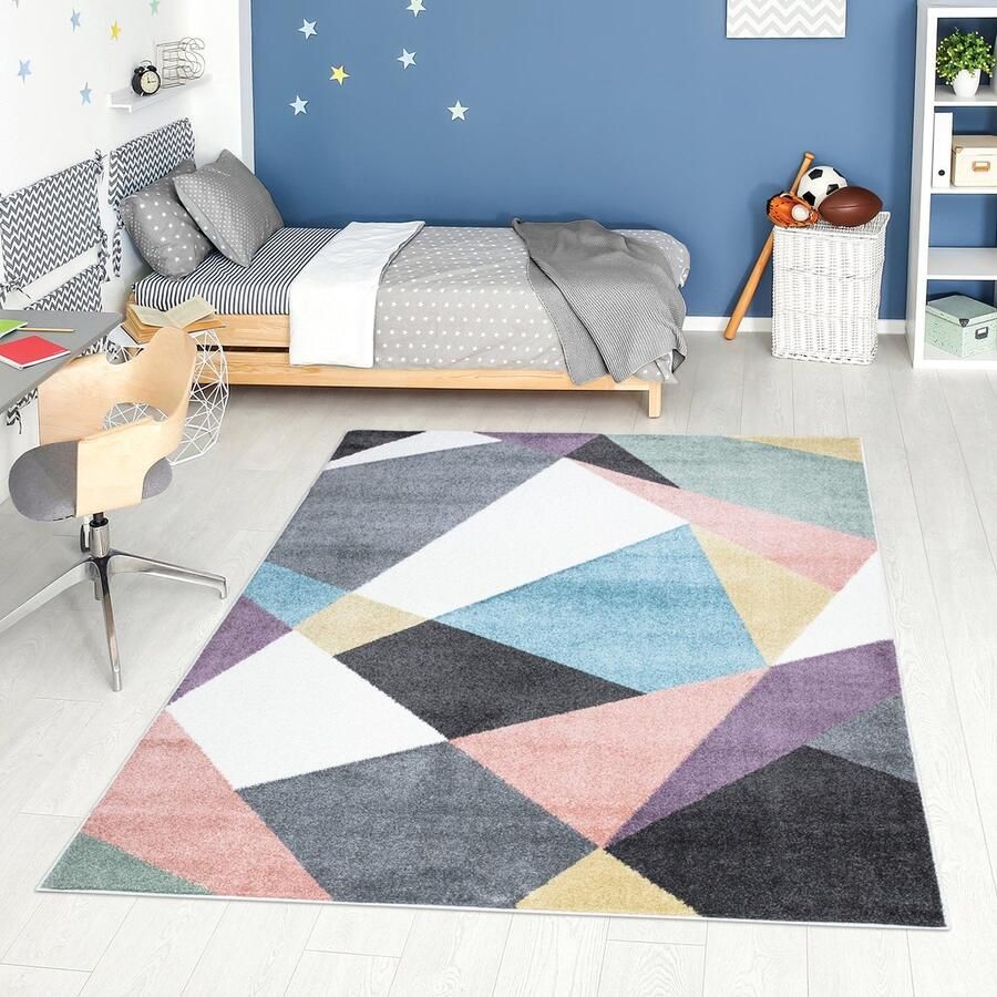 Koho Carpets Kindertapijt Koho Geometrische Kleuren Pastelkleuren Vloerkleed 140x200cm- Kinderkamer Babykamer Baby Kids Jongens en Meisjes Kinderen