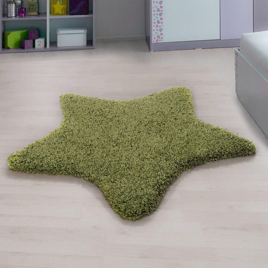 Koho Carpets Kindertapijt Stervorm Groen Vloerkleed 160x160 Ster- Kinderkamer Babykamer Baby Kids Jongens en Meisjes Kinderen