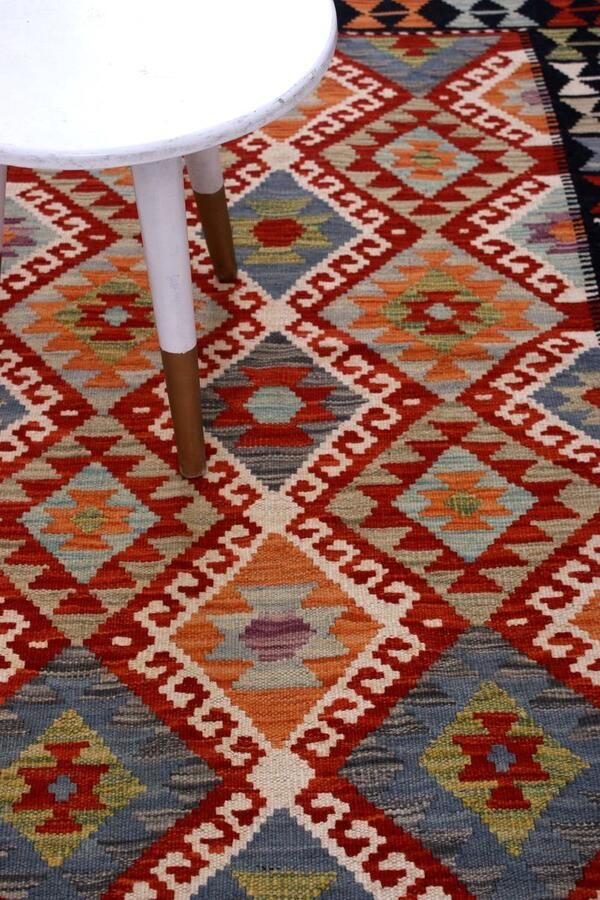 Koho Carpets Kleurrijk Tapijt Laagpolig Handgeweven Wollen Vloerkleed Koho Afghan Kelim 155x100 155x100cm- Modern Woonkamer Salon Slaapkamer Eetkamer