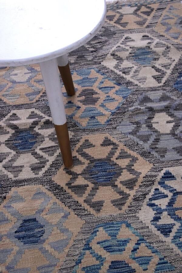 Koho Carpets Kleurrijk Tapijt Laagpolig Handgeweven Wollen Vloerkleed Koho Afghan Kelim 122x82 122x82cm- Modern Woonkamer Salon Slaapkamer Eetkamer