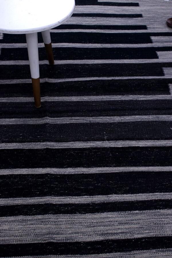 Koho Carpets Zwart Tapijt Laagpolig Handgeweven Wollen Vloerkleed Koho Afghan Modern Kelim 199x155 199x155cm- Modern Woonkamer Salon Slaapkamer Eetkamer