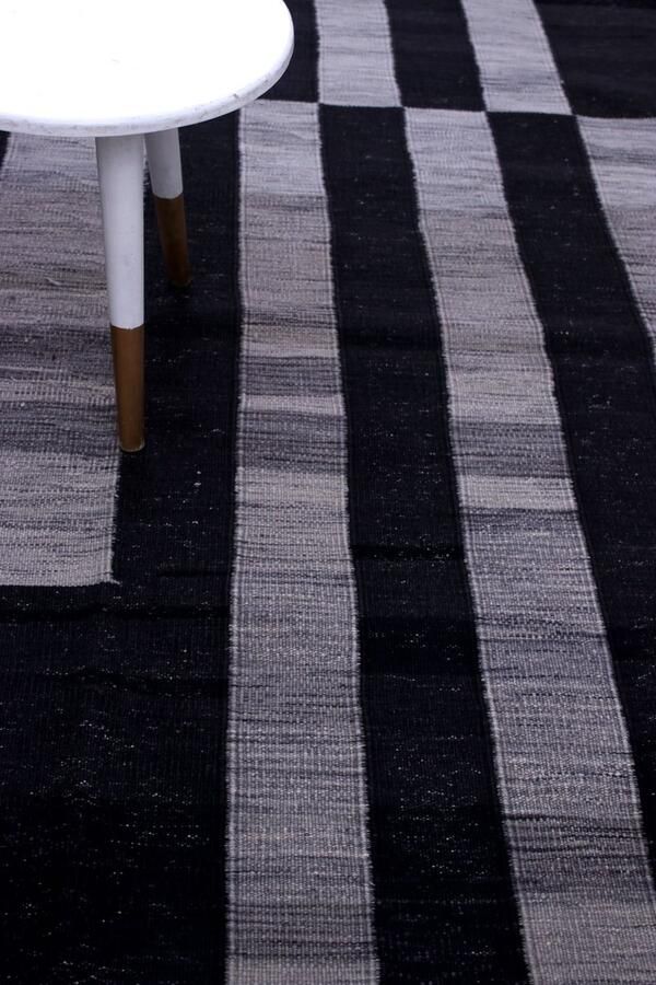 Koho Carpets Zwart Tapijt Laagpolig Handgeweven Wollen Vloerkleed Koho Afghan Modern Kelim 202x165 202x165cm- Modern Woonkamer Salon Slaapkamer Eetkamer