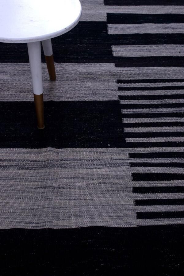 Koho Carpets Zwart Tapijt Laagpolig Handgeweven Wollen Vloerkleed Koho Afghan Modern Kelim 226x159 226x159cm- Modern Woonkamer Salon Slaapkamer Eetkamer