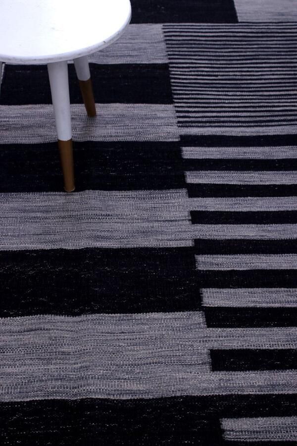 Koho Carpets Zwart Tapijt Laagpolig Handgeweven Wollen Vloerkleed Koho Afghan Modern Kelim 200x155 200x155cm- Modern Woonkamer Salon Slaapkamer Eetkamer