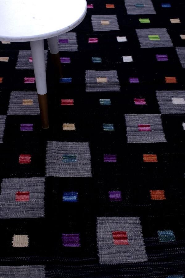 Koho Carpets Zwart Tapijt Laagpolig Handgeweven Wollen Vloerkleed Koho Afghan Modern Kelim 189x147 189x147cm- Modern Woonkamer Salon Slaapkamer Eetkamer