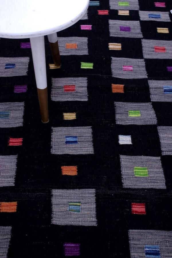 Koho Carpets Zwart Tapijt Laagpolig Handgeweven Wollen Vloerkleed Koho Afghan Modern Kelim 146x102 146x102cm- Modern Woonkamer Salon Slaapkamer Eetkamer