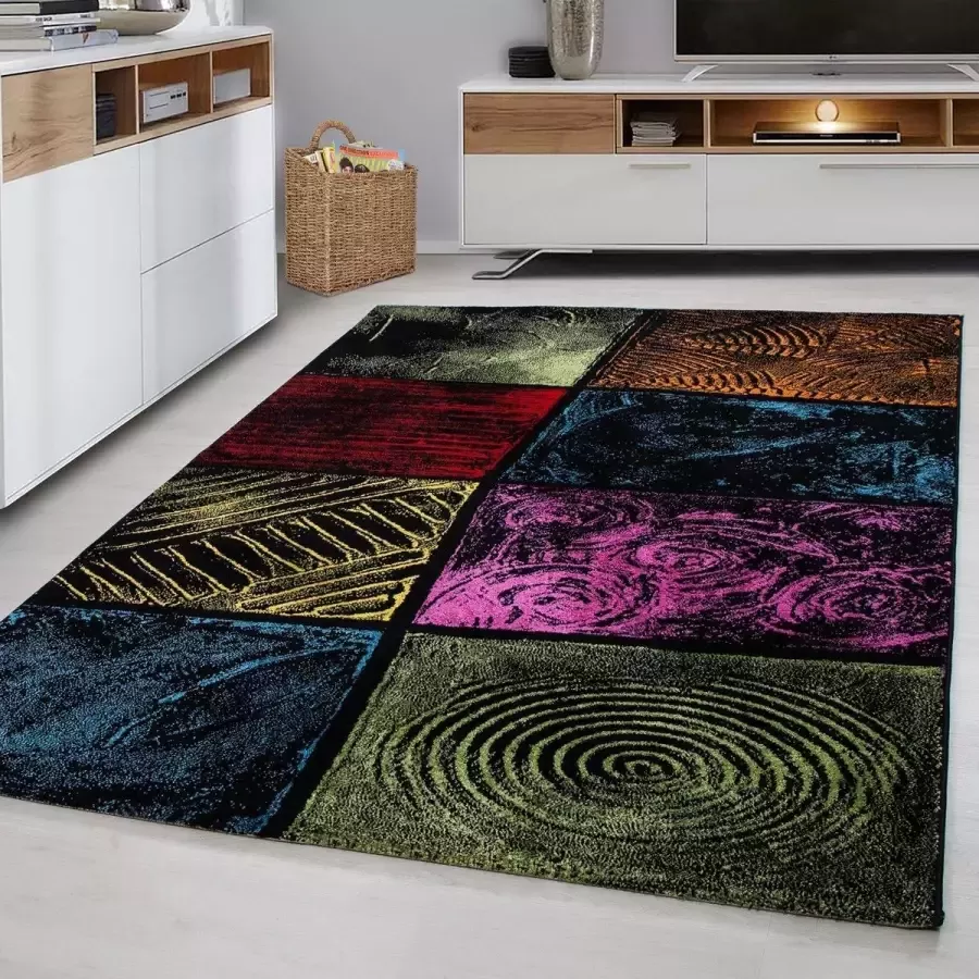 Koho Carpets Multi Tapijt Laagpolig Vloerkleed 120x170cm- Modern Woonkamer Salon Slaapkamer Eetkamer