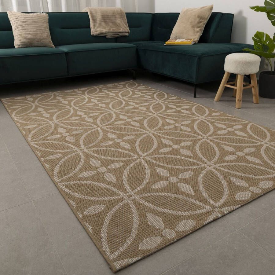 Koho Carpets Vloerkleed Buiten Buitenkleed Laagpolig Beige Vloerkleed Koho Outdoor Tapijt 140x200cm- Modern Woonkamer Salon Slaapkamer Eetkamer