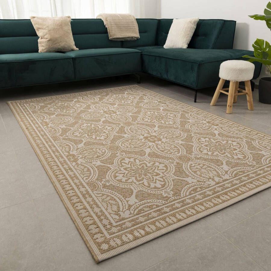 Koho Carpets Vloerkleed Buiten Buitenkleed Laagpolig Beige Vloerkleed Koho Outdoor Tapijt 160x230cm- Modern Woonkamer Salon Slaapkamer Eetkamer