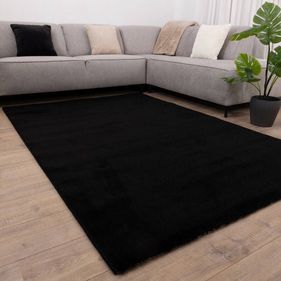 Koho Carpets Zwart Tapijt Effen Laagpolig Vloerkleed Koho Minimalist 160x230cm- Modern Woonkamer Salon Slaapkamer Eetkamer