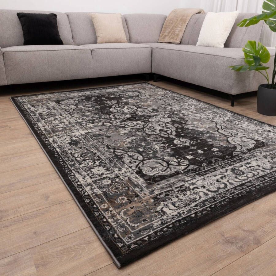 Koho Carpets Zwart Tapijt Vintage Design Laagpolig Vloerkleed Koho Impressive 160x230cm- Modern Woonkamer Salon Slaapkamer Eetkamer