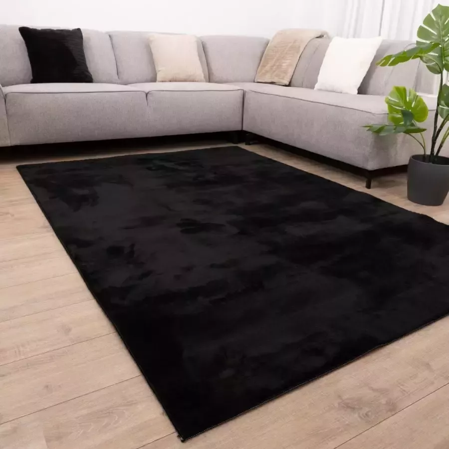 Koho Carpets Zwart Tapijt Wasbaar Laagpolig Vloerkleed met Anti Slip Koho Soft Comfort Wasbaar op 30° 80x150cm- Modern Woonkamer Salon Slaapkamer Eetkamer