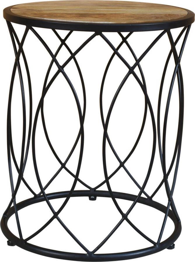 Koloniaal teakhuis Bijzettafel-Mangohout-Rond-Industrieel- -Goedkoop - Foto 2