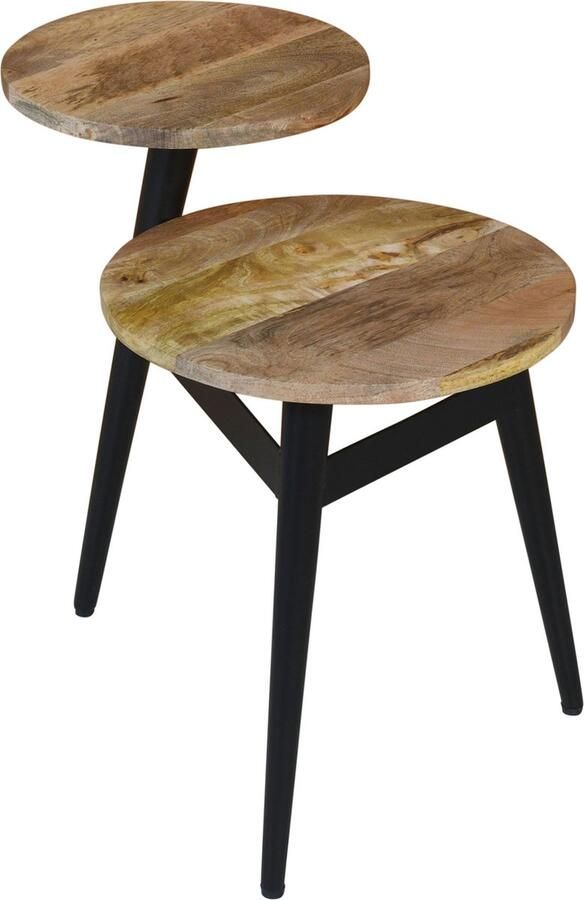 Koloniaal teakhuis Bijzettafel-Duo-Mangohout-Rond-Uniek model