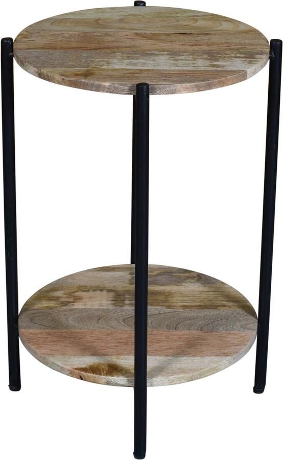 Koloniaal teakhuis Bijzettafel-Mangohout-Industrieel-Rond-met onderplank- -H60cm -rond 43cm