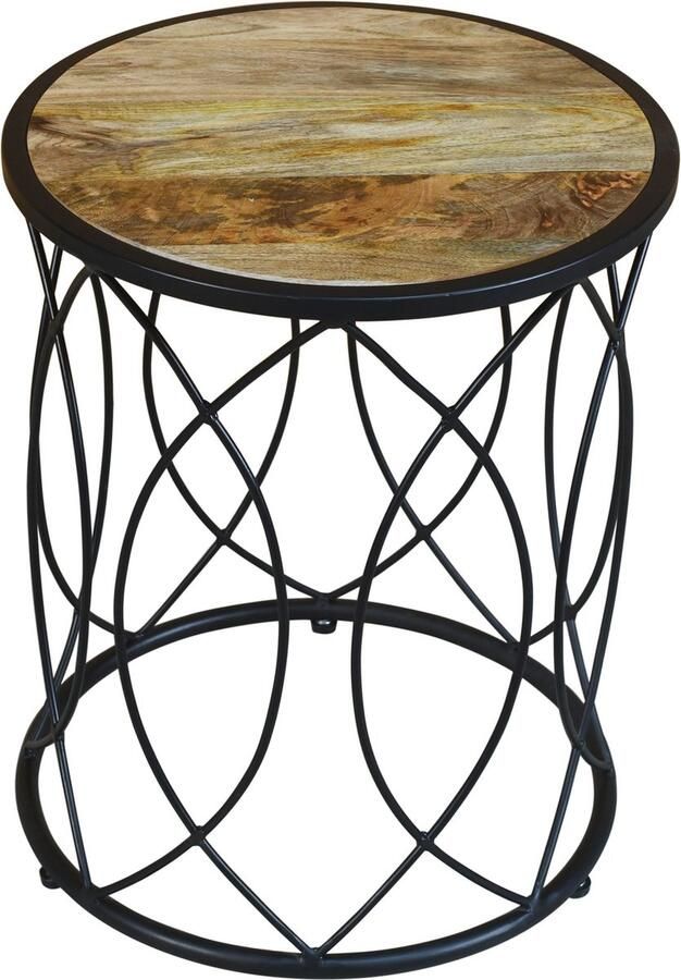Koloniaal teakhuis Bijzettafel-Mangohout-Rond-Industrieel- -Goedkoop