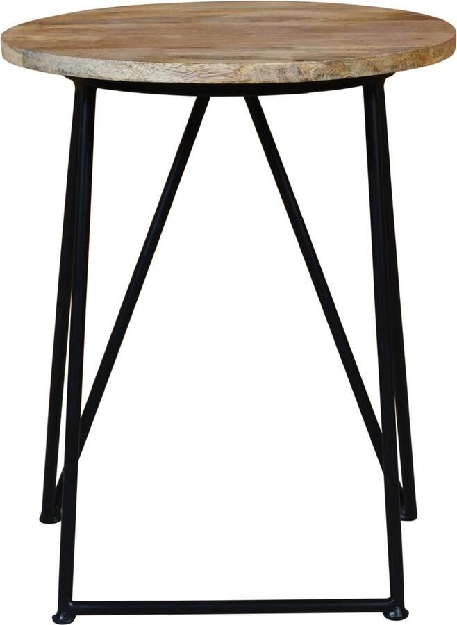 Koloniaal teakhuis Bijzettafel-Mangohout-Rond-Uniek model- -Industrieel