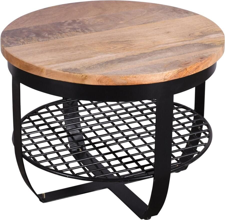 Koloniaal teakhuis Salontafel Fabian Mangohout Naturel Metalen Frame-60cm rond- Goedkoop