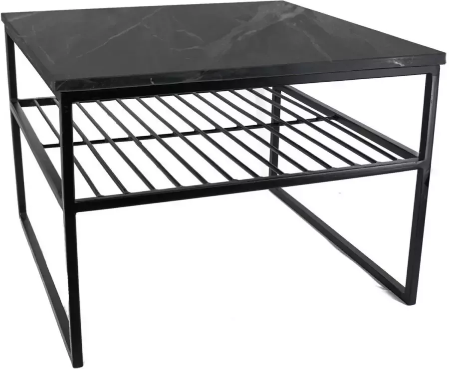 Kolony Salontafel Marmer Met Metaal Bijzettafel 55x55x40cm Black Marble